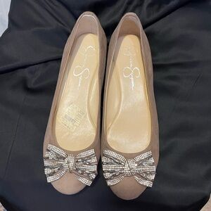 Jessica Simpson Taupe Flats with Rhinestone Bow